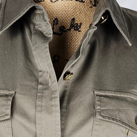 Lauren Ralph Lauren Khaki Utility Shirt Dress Belted Gold Buttons Midi Size 14 - Picture 8 of 16